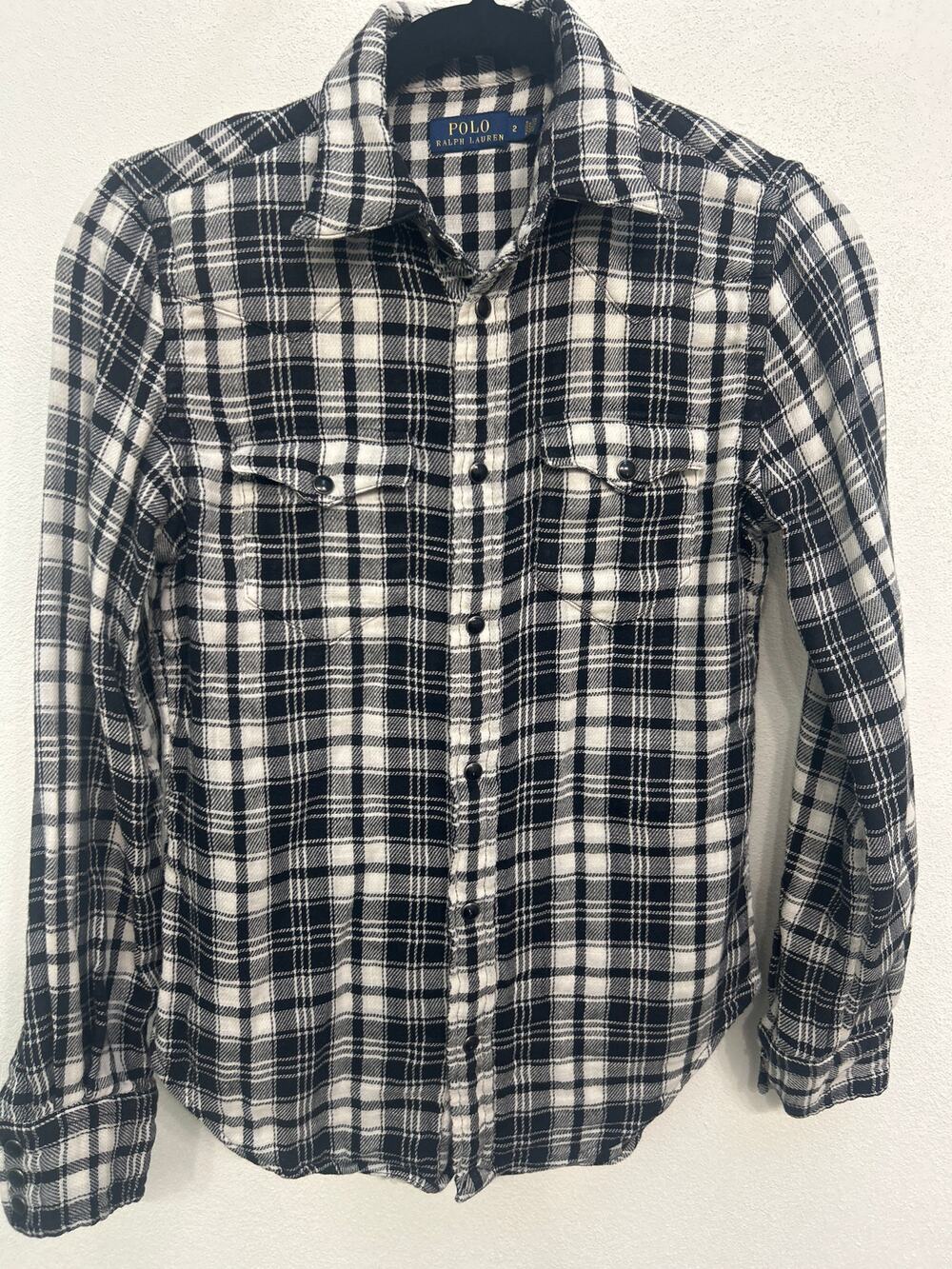 Polo Ralph Lauren Plaid Women’s Flannel Pearl Snap Button Down Shirt Size 2